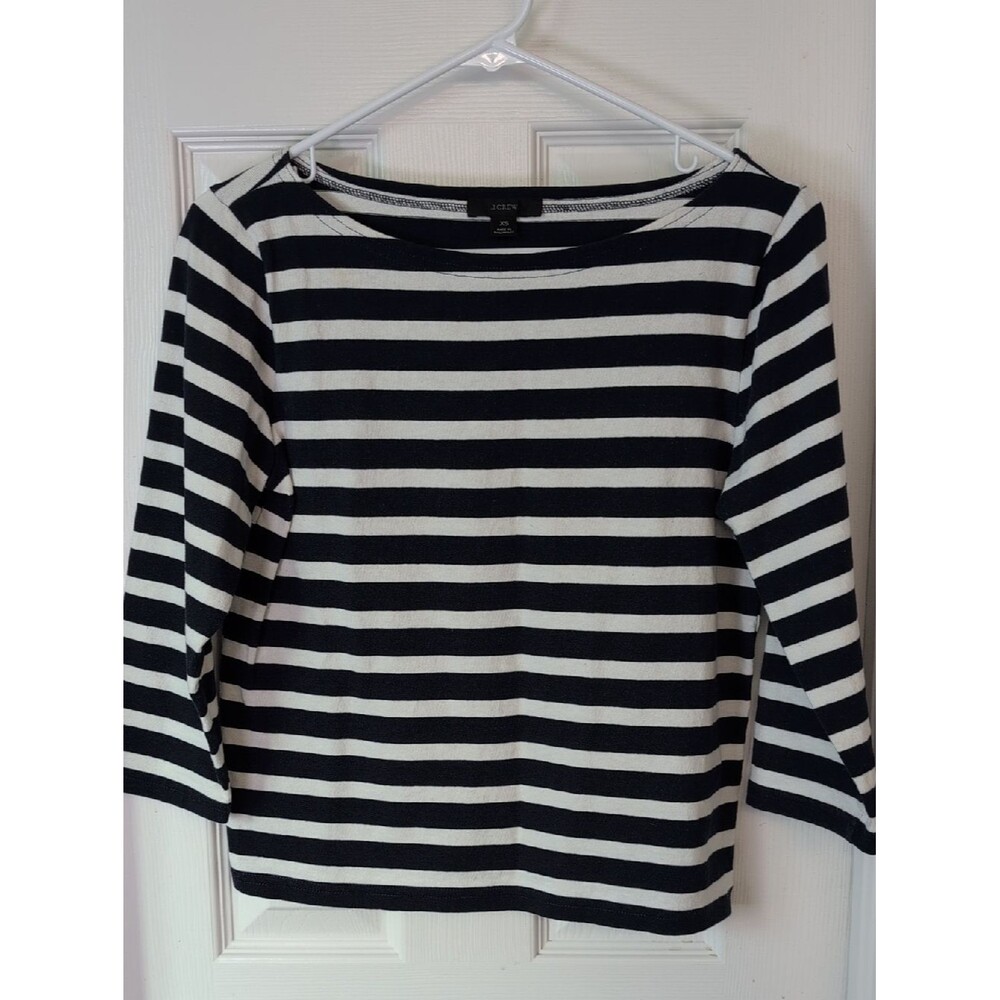 J. Crew 100% Cotton Navy & White Striped Boatneck Long Sleeve Top
